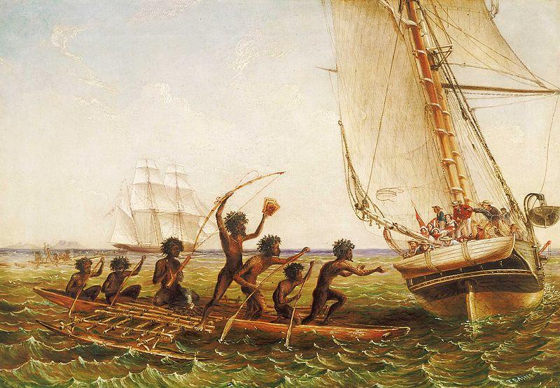John Thomas Baines Aboriginal Canoes Communicating with the 'Monarch' and the 'Tom Tough', 28 August 1855 Germany oil painting art